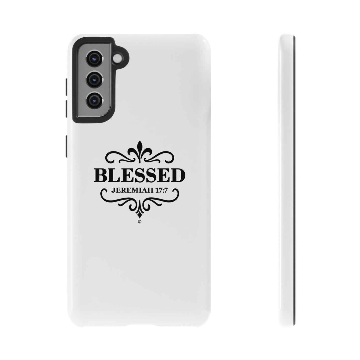 Blessed (Black Lettering), Rugged Phone Case, Inspirational Mobile Cover, Gift for Faith Lovers, Faith-Based Protector
