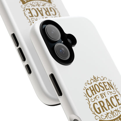 Chosen by Grace (Gold Lettering), Rugged Phone Case, Inspirational Mobile Cover, Gift for Faith Lovers, Faith-Based Protector - Cross Apparel USA