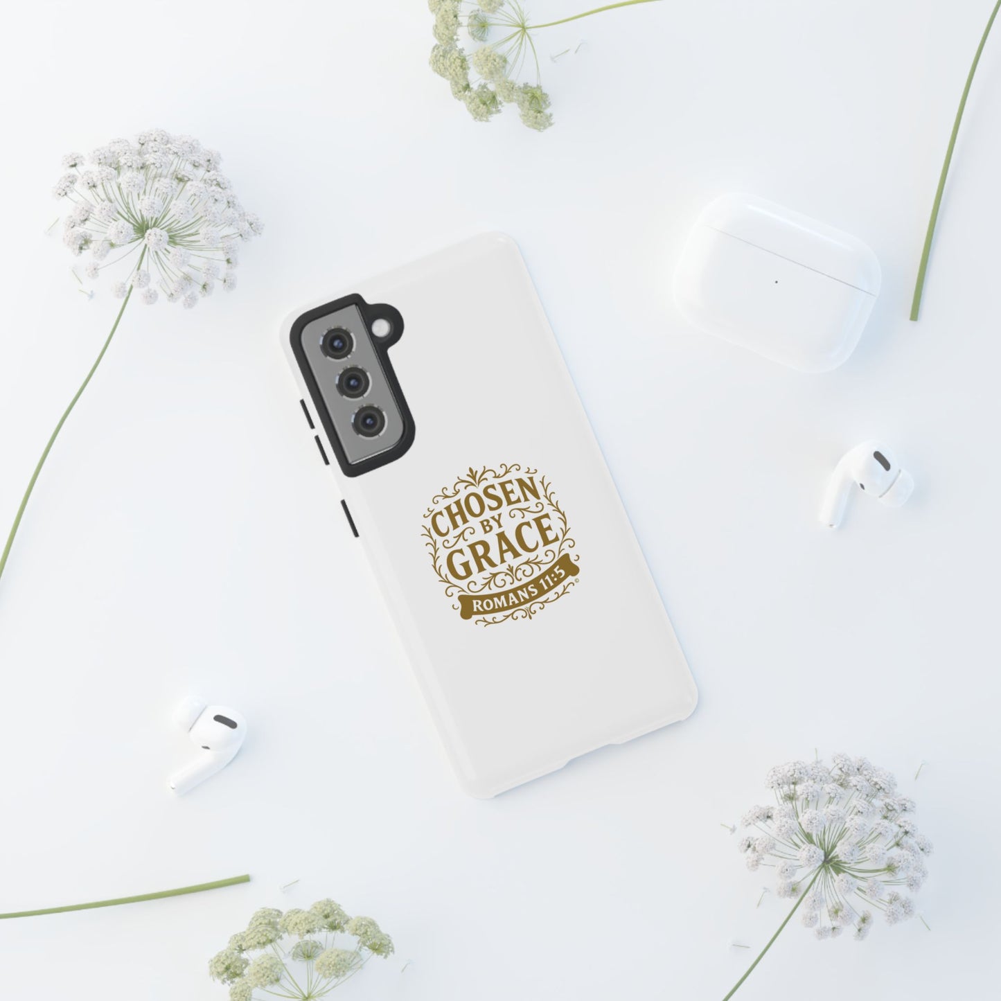 Chosen by Grace (Gold Lettering), Rugged Phone Case, Inspirational Mobile Cover, Gift for Faith Lovers, Faith-Based Protector