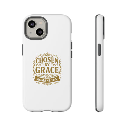 Chosen by Grace (Gold Lettering), Rugged Phone Case, Inspirational Mobile Cover, Gift for Faith Lovers, Faith-Based Protector - Cross Apparel USA