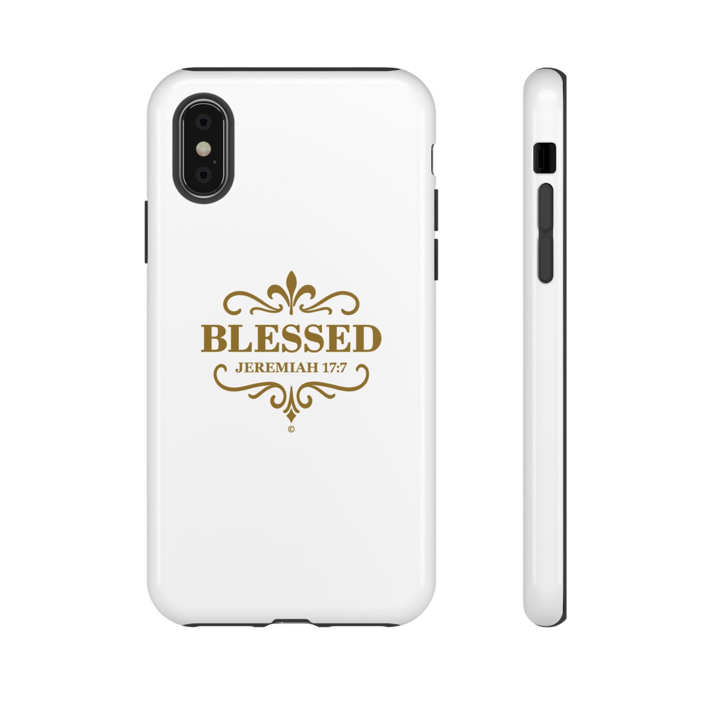 Blessed (Gold Lettering), Rugged Phone Case, Inspirational Mobile Cover, Gift for Faith Lovers, Faith-Based Protector