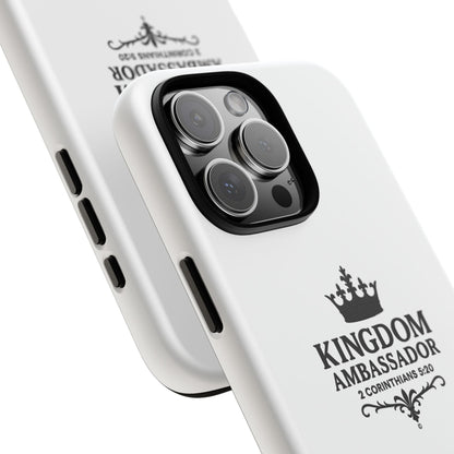 Kingdom Ambassador (Black Lettering) Rugged Phone Case, Inspirational Mobile Cover, Gift for Faith Lovers, Faith-Based Protector - Cross Apparel USA