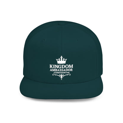 Kingdom Ambassador (White Lettering) Embroidered Flat Bill Snapback Hat, Adjustable Baseball Cap, Inspirational Streetwear, Gift for Believers, Faith-based Accessories