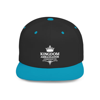 Kingdom Ambassador (White Lettering) Embroidered Flat Bill Snapback Hat, Adjustable Baseball Cap, Inspirational Streetwear, Gift for Believers, Faith-based Accessories