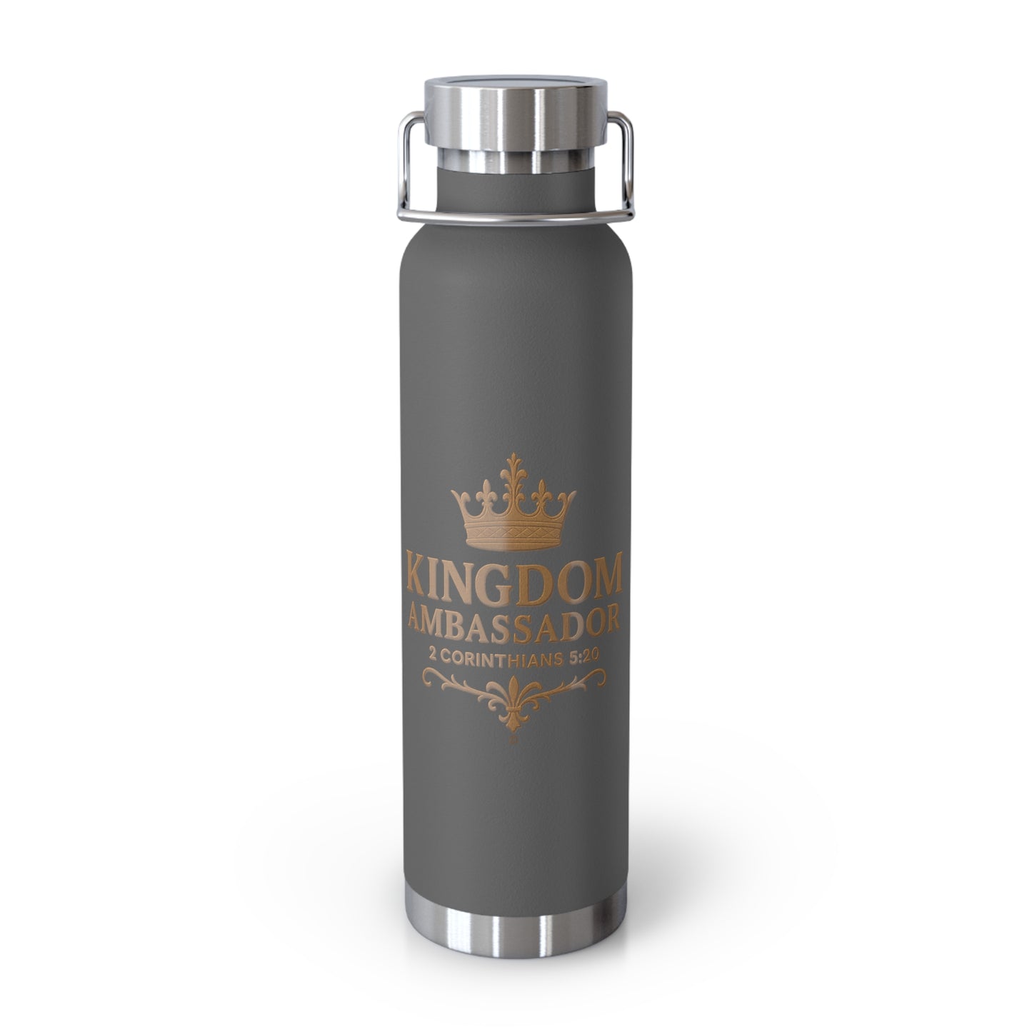 Kingdom Ambassador (Gold Lettering) Insulated Water Bottle, 22oz - Motivational Gift for Believers, Holiday, Travel, Fitness, Eco-Friendly