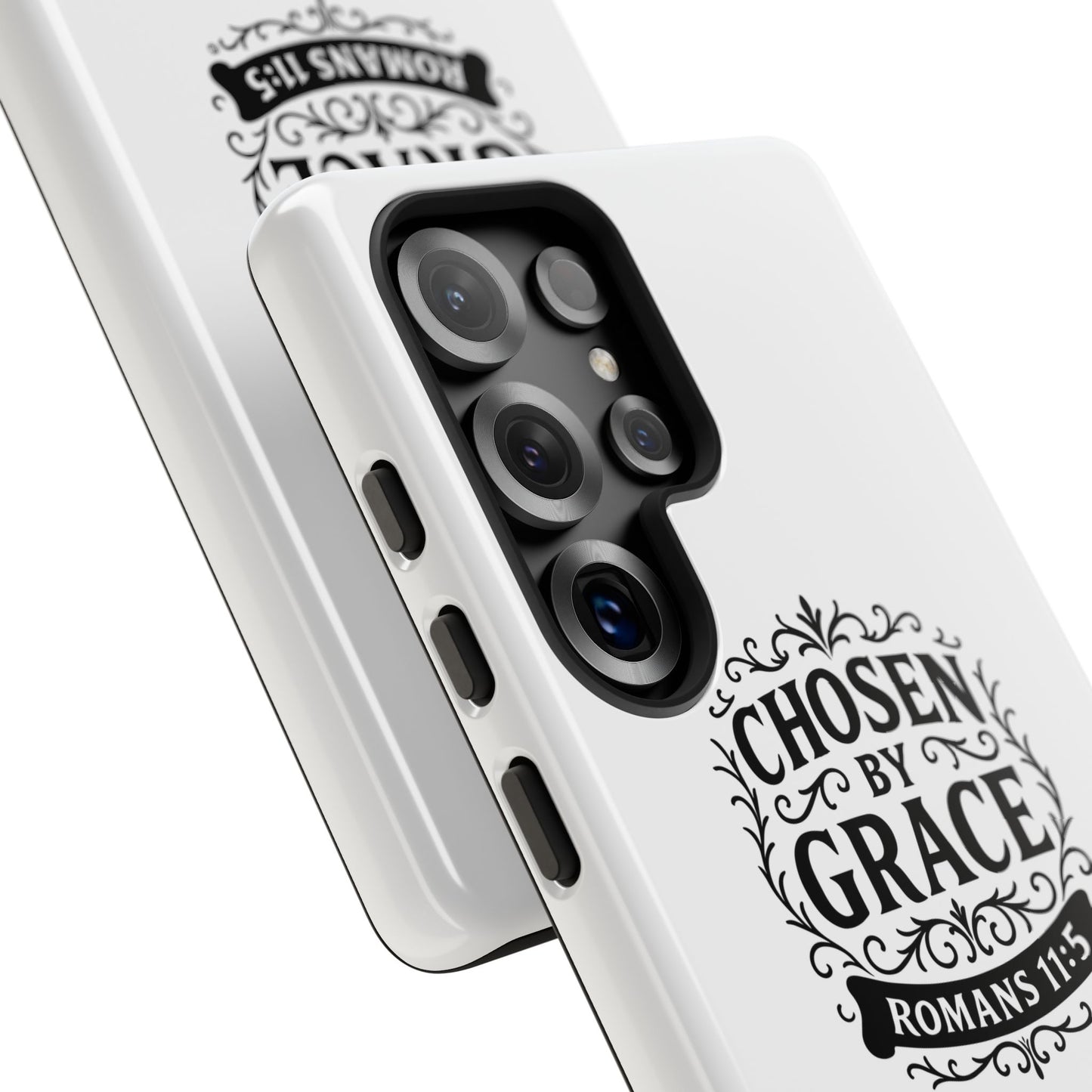 Chosen by Grace (Black Lettering), Rugged Phone Case, Inspirational Mobile Cover, Gift for Faith Lovers, Faith-Based Protector