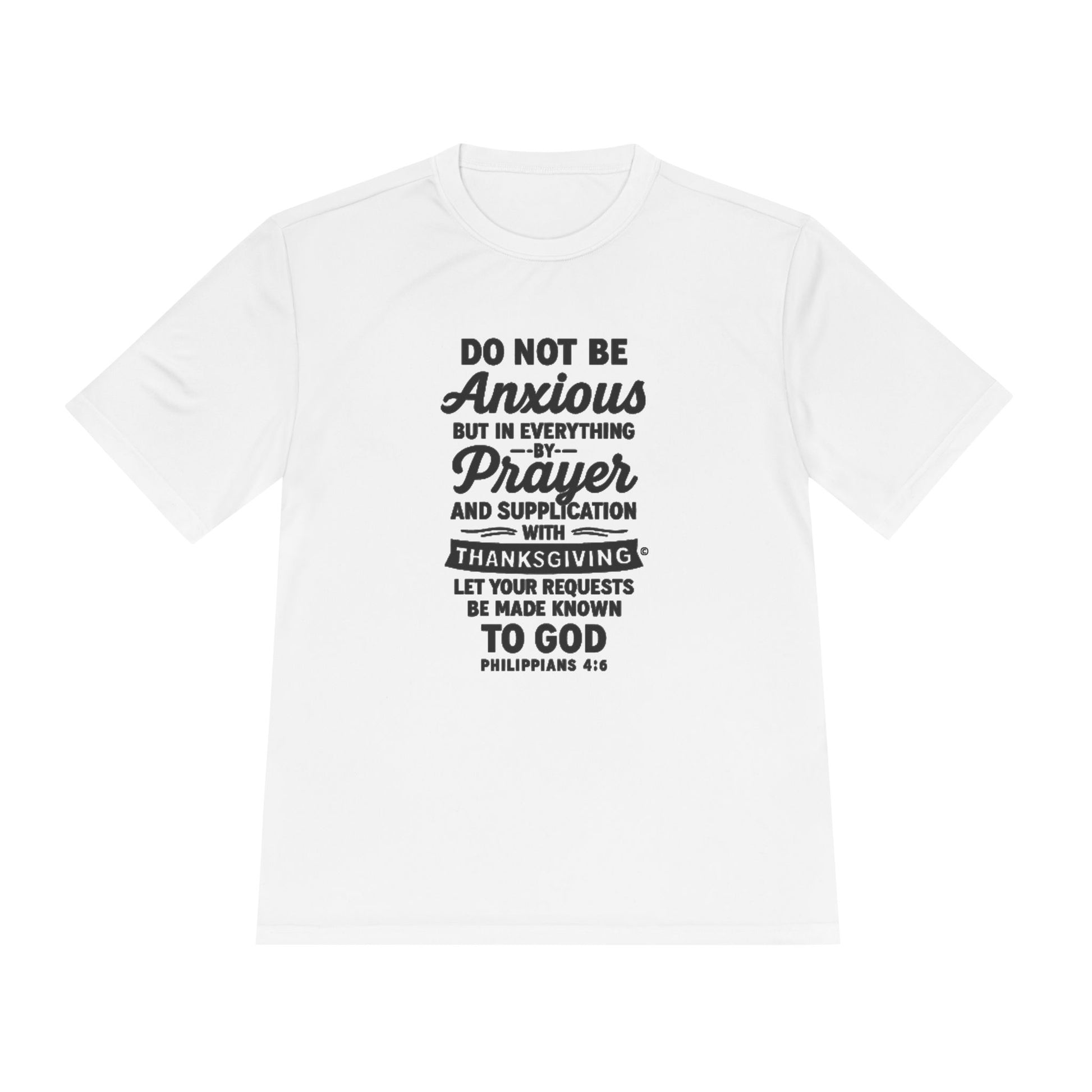 Not Anxious (Black Lettering with full design on the front side) Activewear Performance Moisture Wicking Tee, Faith-Based Workout Shirt, Inspirational Fitness Gear, Gift for Fitness Lovers, Bible Verse T-Shirt - Cross Apparel USA