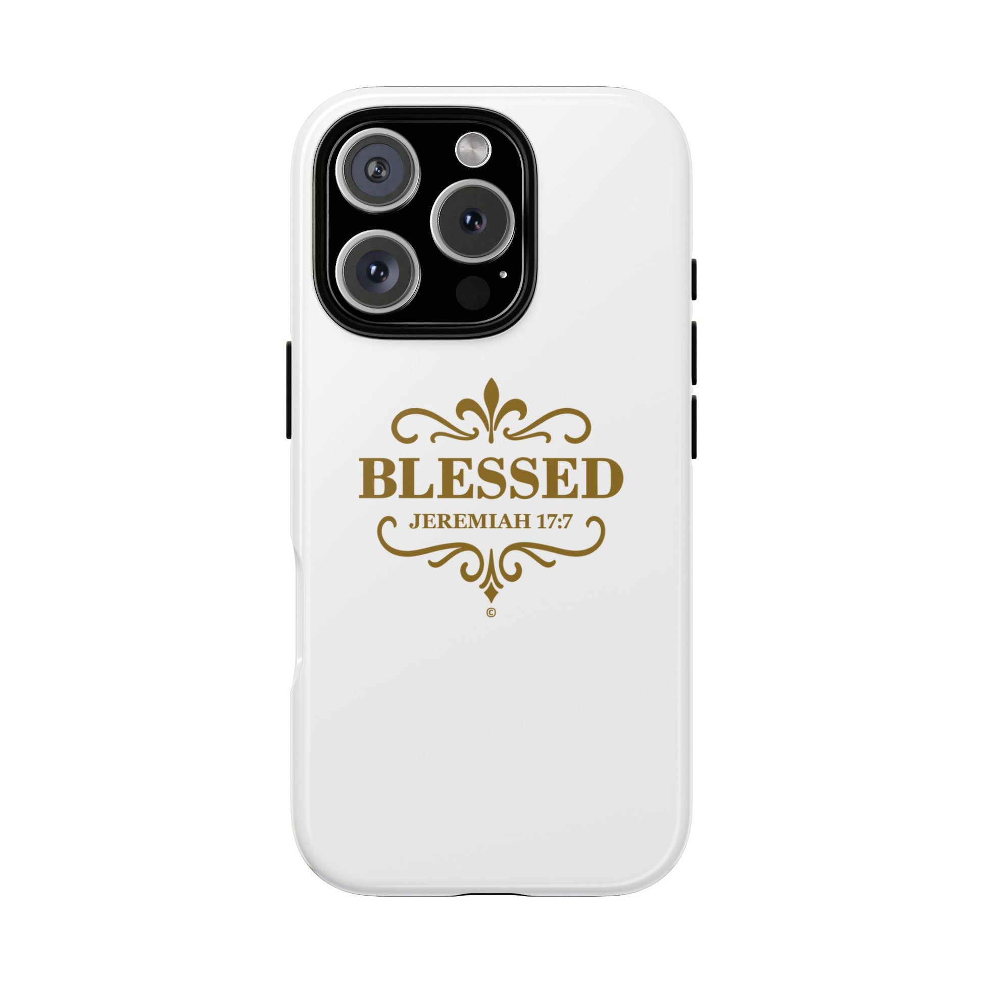 Blessed (Gold Lettering), Rugged Phone Case, Inspirational Mobile Cover, Gift for Faith Lovers, Faith-Based Protector - Cross Apparel USA