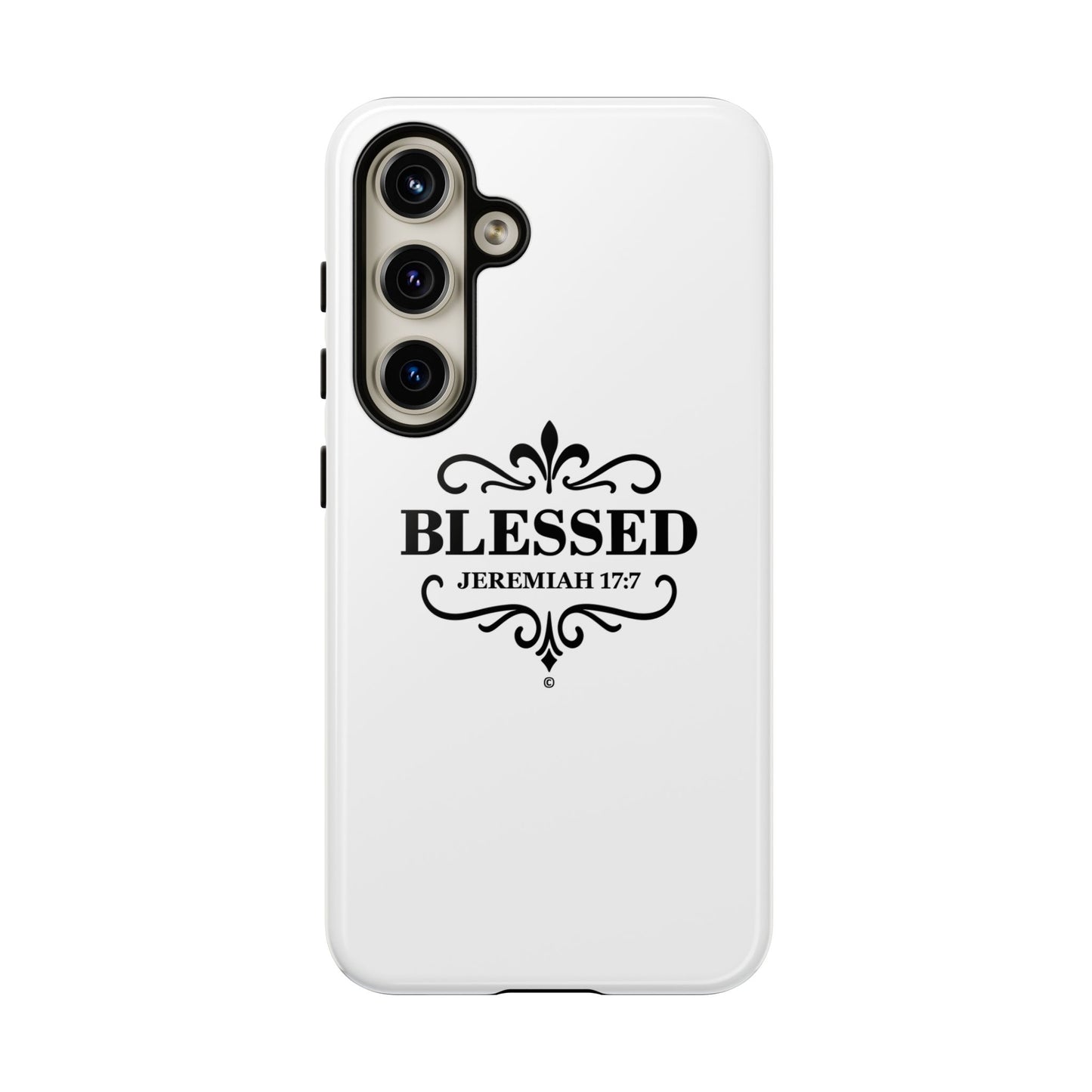 Blessed (Black Lettering), Rugged Phone Case, Inspirational Mobile Cover, Gift for Faith Lovers, Faith-Based Protector - Cross Apparel USA
