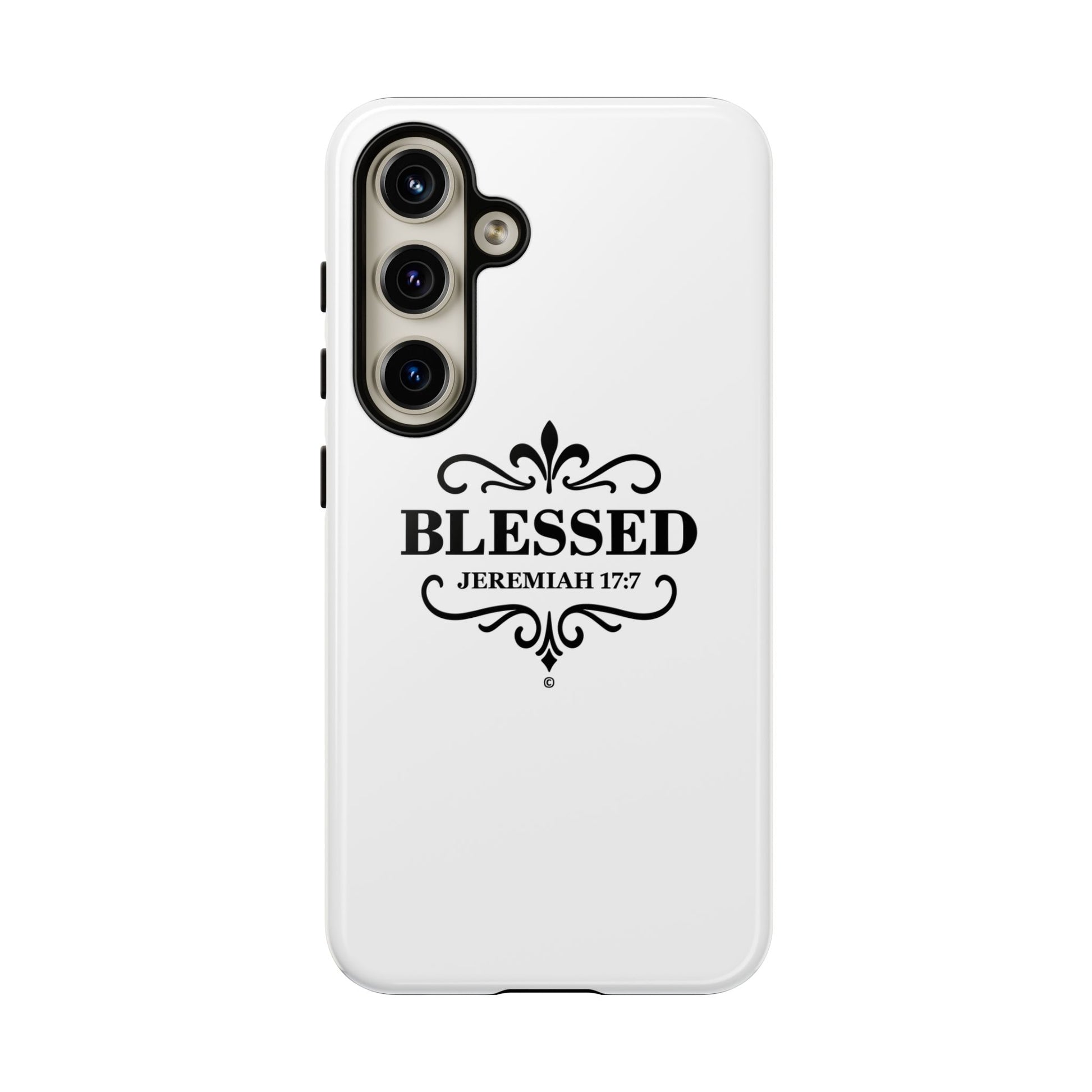 Blessed (Black Lettering), Rugged Phone Case, Inspirational Mobile Cover, Gift for Faith Lovers, Faith-Based Protector - Cross Apparel USA