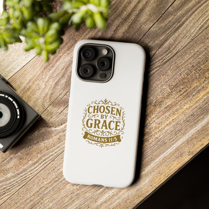 Chosen by Grace (Gold Lettering), Rugged Phone Case, Inspirational Mobile Cover, Gift for Faith Lovers, Faith-Based Protector