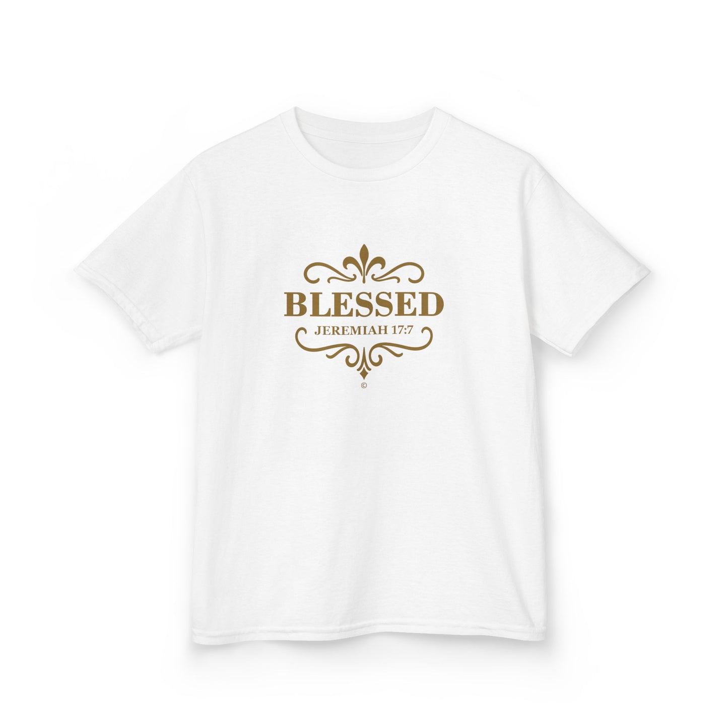 Blessed (Gold Lettering) Kids Tee, Faith-based Inspirational Apparel, Gift for Believers, Youth Fashion, Bible Verse Shirt, Meaningful Gift