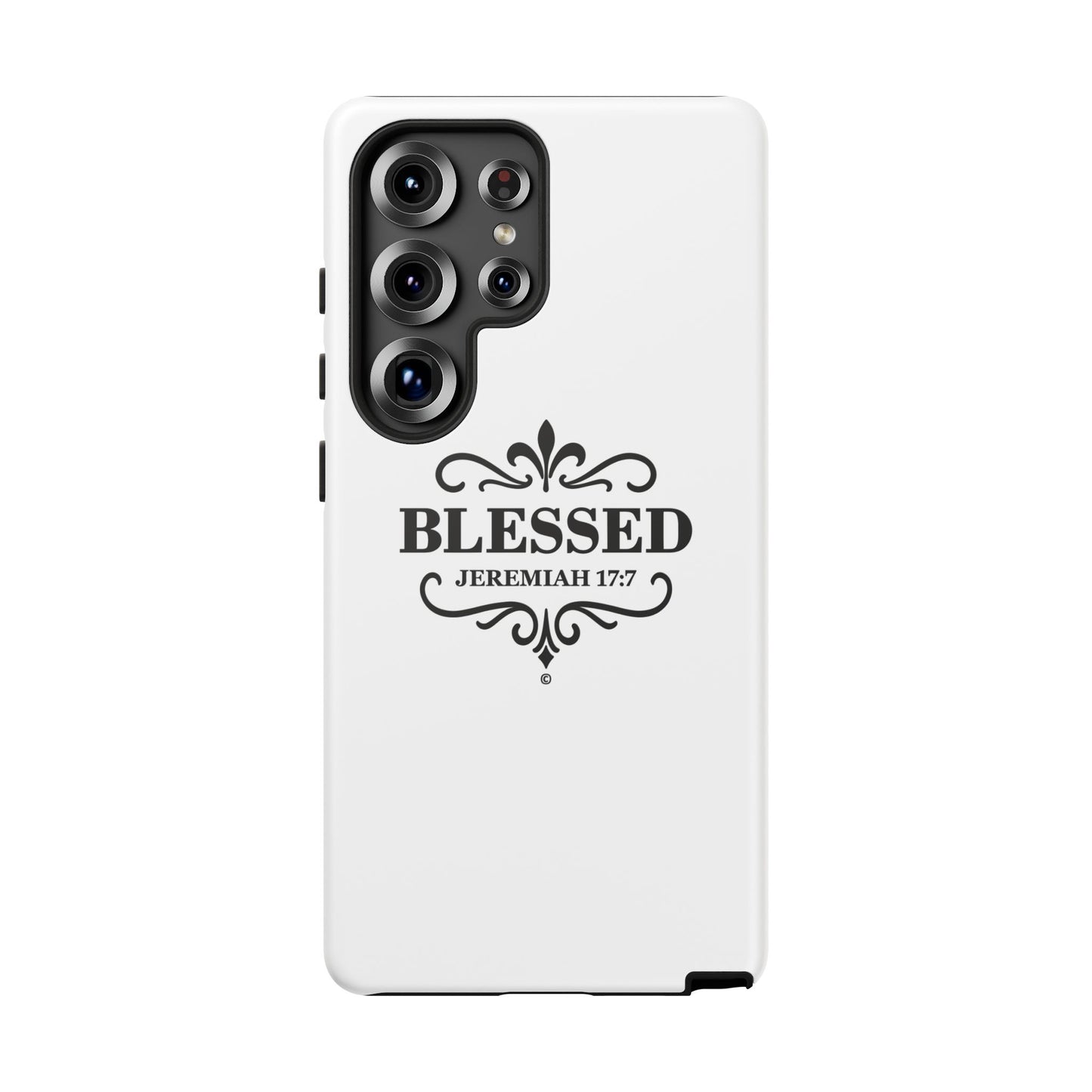 Blessed (Black Lettering), Rugged Phone Case, Inspirational Mobile Cover, Gift for Faith Lovers, Faith-Based Protector