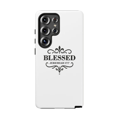Blessed (Black Lettering), Rugged Phone Case, Inspirational Mobile Cover, Gift for Faith Lovers, Faith-Based Protector
