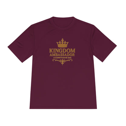 Kingdom Ambassador (Gold Lettering) Unisex Activewear Performance Moisture Wicking Tee, Faith-Based Workout Shirt, Inspirational Fitness Gear, Gift for Fitness Lovers, Bible Verse T-Shirt