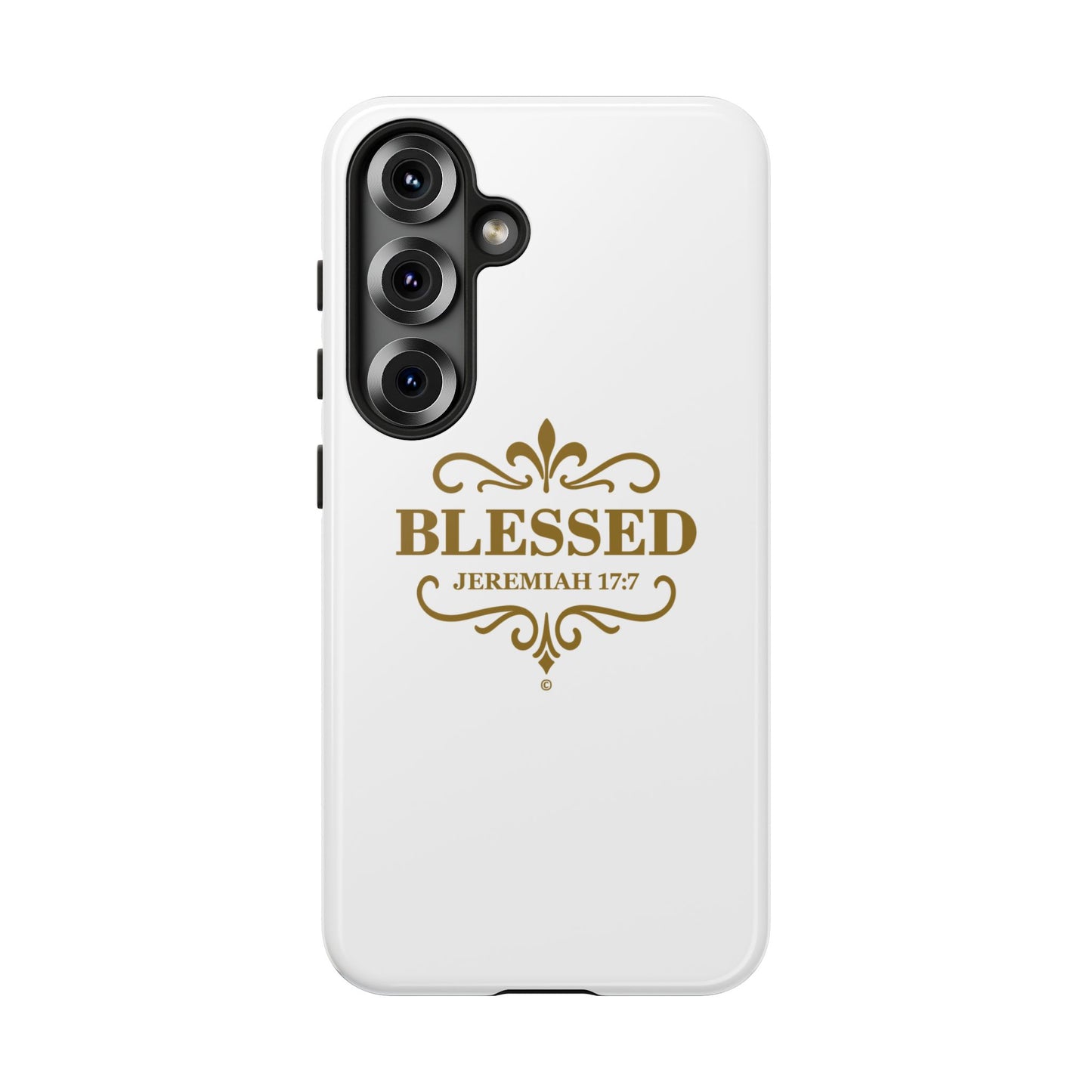 Blessed (Gold Lettering), Rugged Phone Case, Inspirational Mobile Cover, Gift for Faith Lovers, Faith-Based Protector - Cross Apparel USA