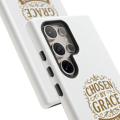 Chosen by Grace (Gold Lettering), Rugged Phone Case, Inspirational Mobile Cover, Gift for Faith Lovers, Faith-Based Protector - Cross Apparel USA