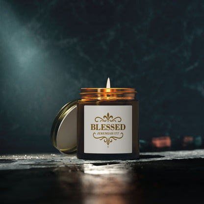 Blessed (Gold Lettering) Scented Candle - Coconut Apricot Wax, Inspirational Home Decor, Gifts for Believers, Relaxation