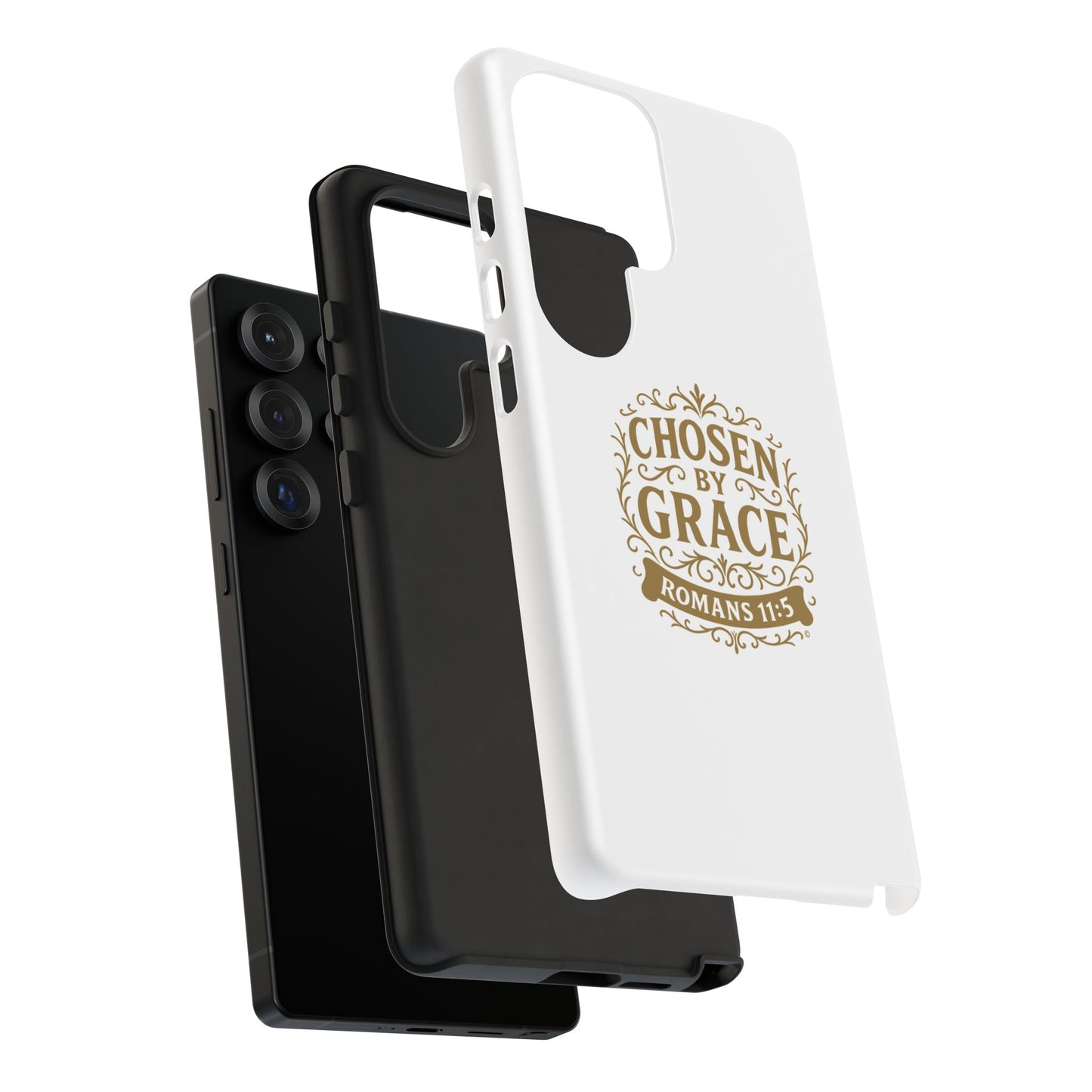 Chosen by Grace (Gold Lettering), Rugged Phone Case, Inspirational Mobile Cover, Gift for Faith Lovers, Faith-Based Protector - Cross Apparel USA