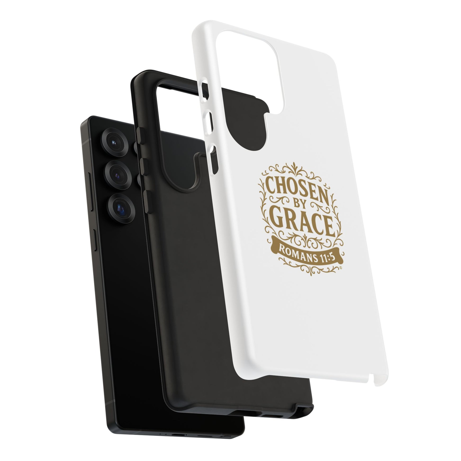 Chosen by Grace (Gold Lettering), Rugged Phone Case, Inspirational Mobile Cover, Gift for Faith Lovers, Faith-Based Protector - Cross Apparel USA