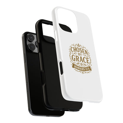 Chosen by Grace (Gold Lettering), Rugged Phone Case, Inspirational Mobile Cover, Gift for Faith Lovers, Faith-Based Protector - Cross Apparel USA