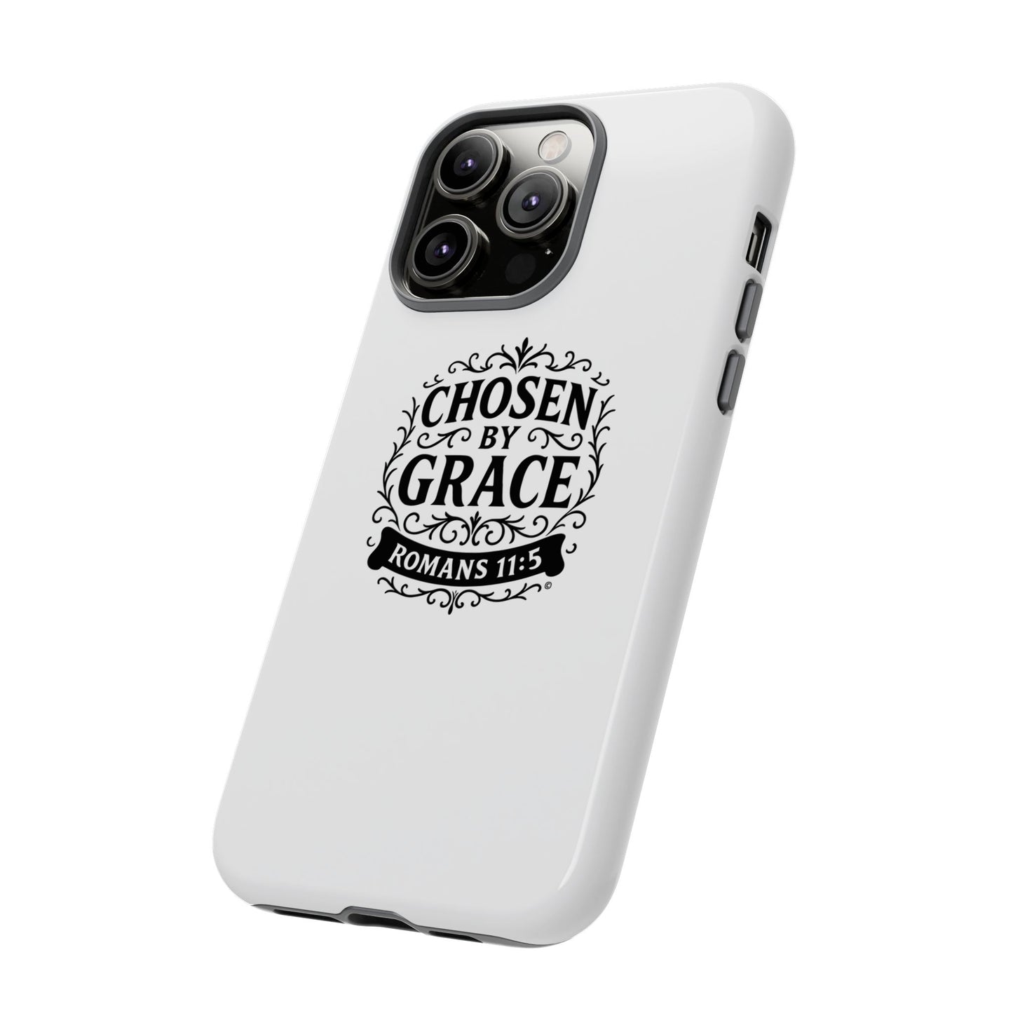 Chosen by Grace (Black Lettering), Rugged Phone Case, Inspirational Mobile Cover, Gift for Faith Lovers, Faith-Based Protector