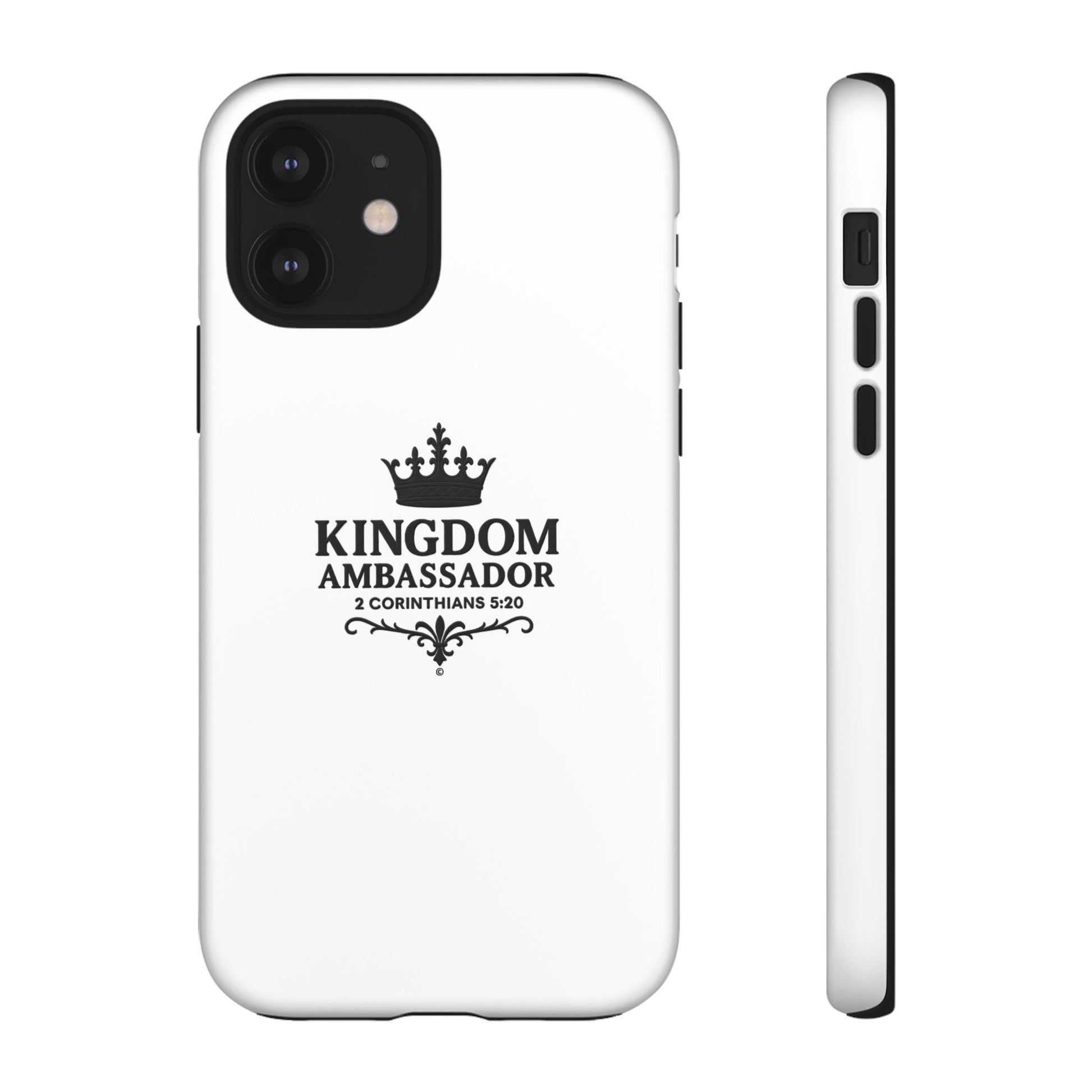 Kingdom Ambassador (Black Lettering) Rugged Phone Case, Inspirational Mobile Cover, Gift for Faith Lovers, Faith-Based Protector - Cross Apparel USA