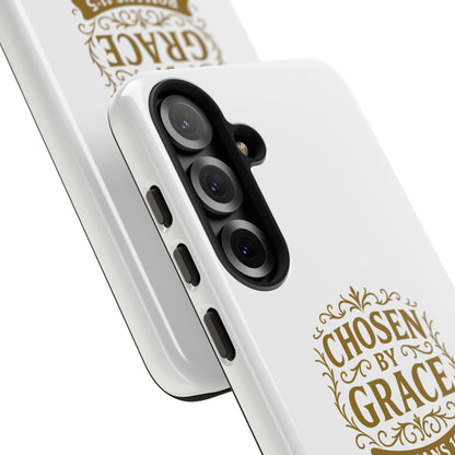 Chosen by Grace (Gold Lettering), Rugged Phone Case, Inspirational Mobile Cover, Gift for Faith Lovers, Faith-Based Protector - Cross Apparel USA