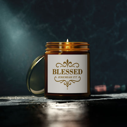 Blessed (Gold Lettering) Scented Candle - Coconut Apricot Wax, Inspirational Home Decor, Gifts for Believers, Relaxation
