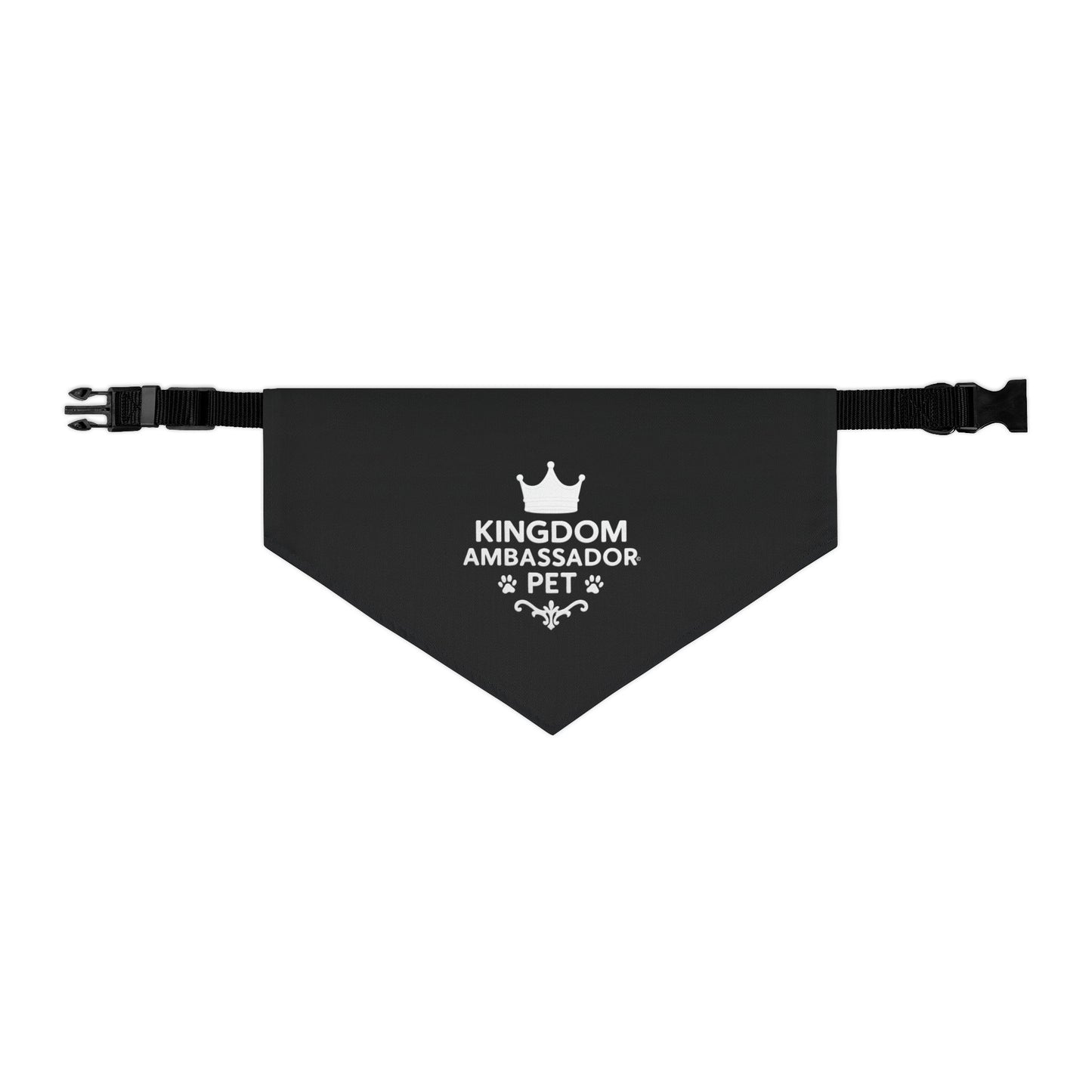Kingdom Ambassador Pet (White Lettering on Black) Bandana Collar, Inspirational Pet Fashion Accessory, Pet Lover Gift