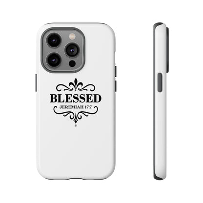 Blessed (Black Lettering), Rugged Phone Case, Inspirational Mobile Cover, Gift for Faith Lovers, Faith-Based Protector