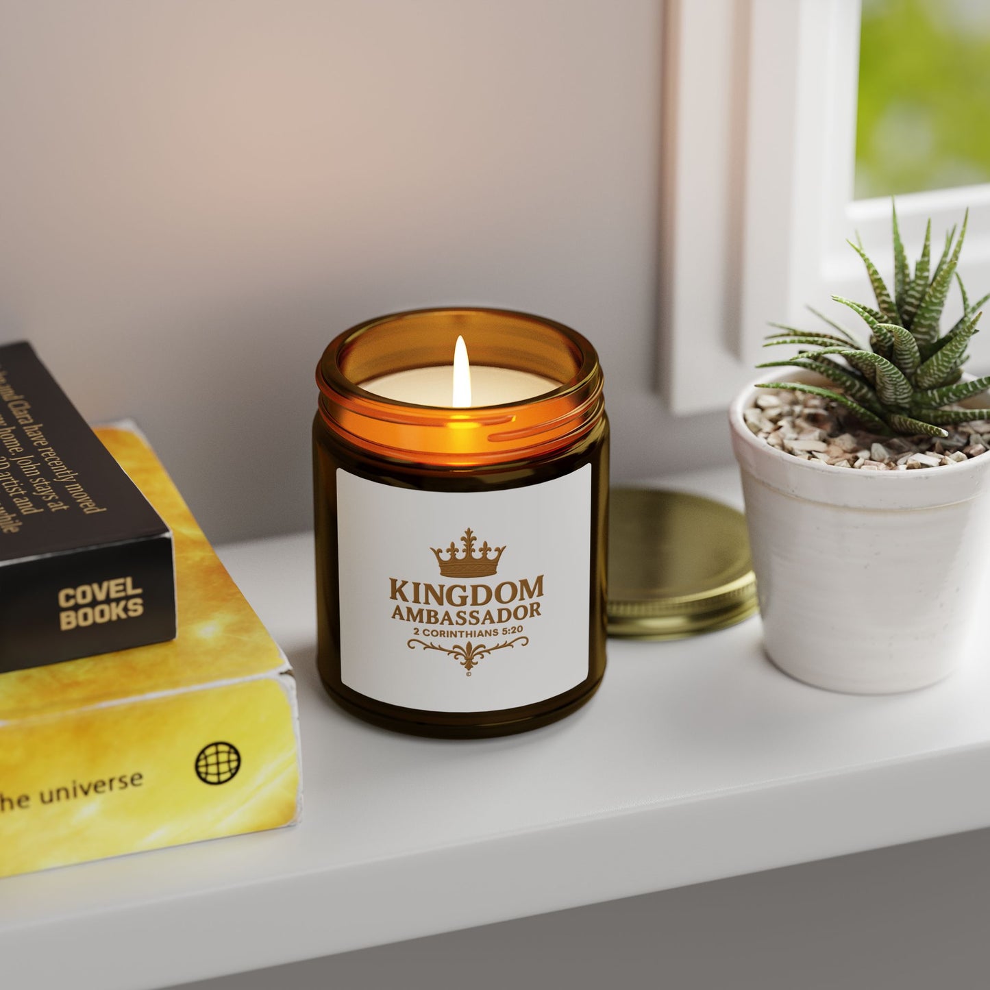 Kingdom Ambassador (Gold Lettering) Scented Candle - Coconut Apricot Wax, Inspirational Home Decor, Gifts for Believers, Relaxation