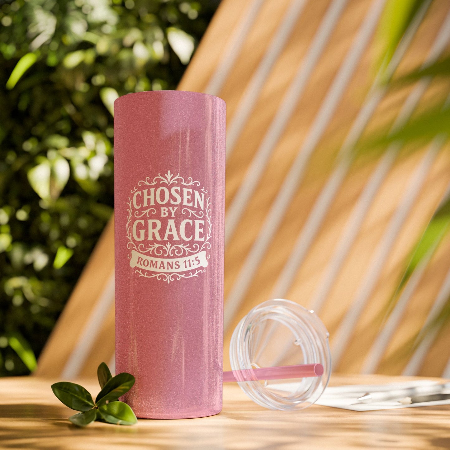 Chosen by Grace (White Lettering) 20oz Skinny Tumbler, Inspirational Travel Mug, Unique Gift for Faith Lovers, Bible Verse Drinkware, Motivational Water Bottle