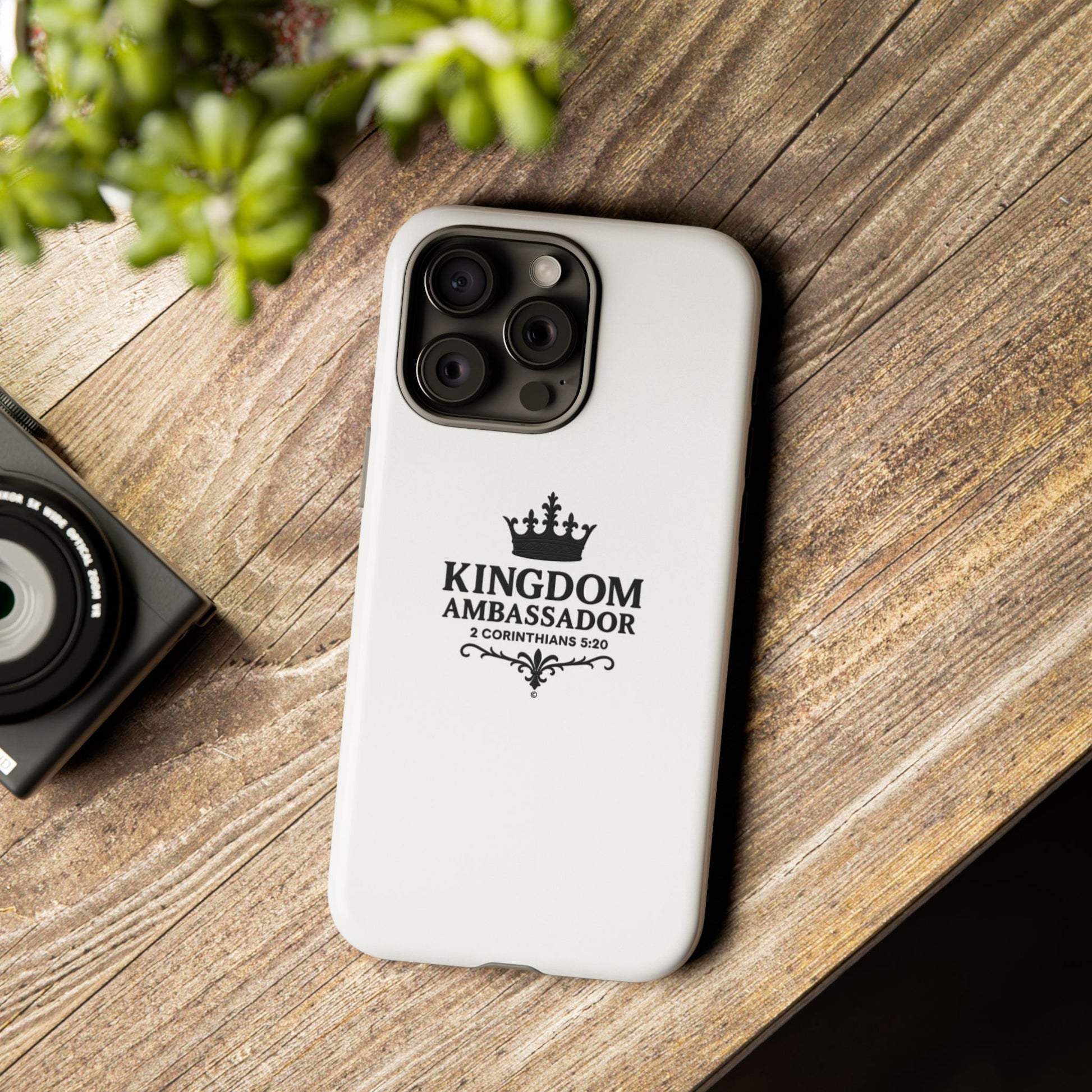 Kingdom Ambassador (Black Lettering) Rugged Phone Case, Inspirational Mobile Cover, Gift for Faith Lovers, Faith-Based Protector - Cross Apparel USA