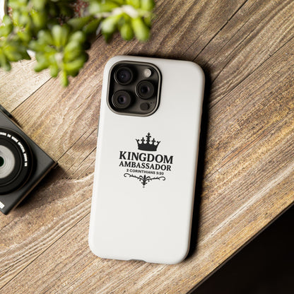 Kingdom Ambassador (Black Lettering) Rugged Phone Case, Inspirational Mobile Cover, Gift for Faith Lovers, Faith-Based Protector - Cross Apparel USA