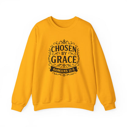 Chosen by Grace (Black Lettering) Unisex Crewneck Sweatshirt - Inspirational Gift, Christian Apparel, Faith-Based Fashion, Cozy Casual Wear, Bible Verse Sweatshirt