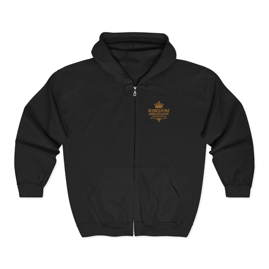 Kingdom Ambassador (Gold Lettering) Zip-Up Hoodie - Cozy Unisex Sweatshirt for Inspirational Style