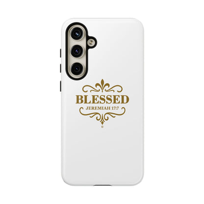 Blessed (Gold Lettering), Rugged Phone Case, Inspirational Mobile Cover, Gift for Faith Lovers, Faith-Based Protector