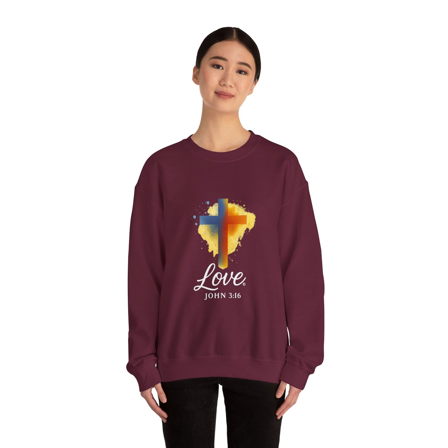 Love (White Lettering) Unisex Crewneck Sweatshirt, Inspirational Apparel, Casual Wear, Gift for Believers, Church Outing Attire, Daily Comfort Wear