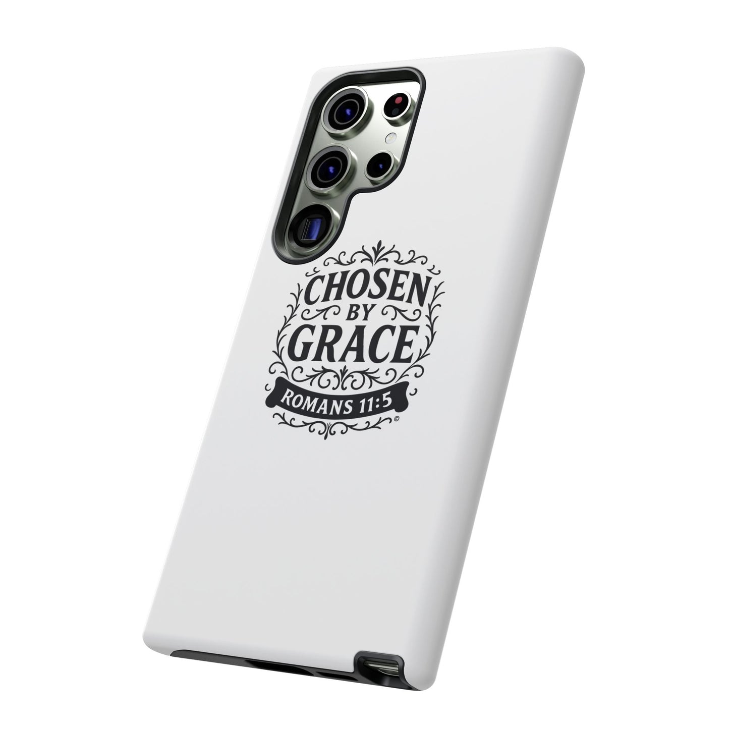 Chosen by Grace (Black Lettering), Rugged Phone Case, Inspirational Mobile Cover, Gift for Faith Lovers, Faith-Based Protector