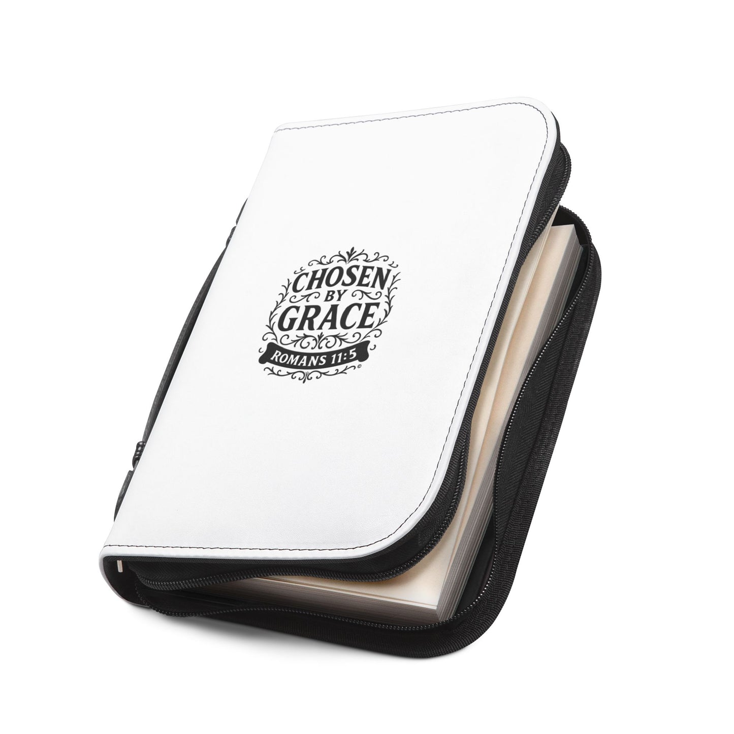 Chosen by Grace (Black Lettering) Inspirational Bible Cover, Gift for Believers, Faith-Based Book Cover - Cross Apparel USA