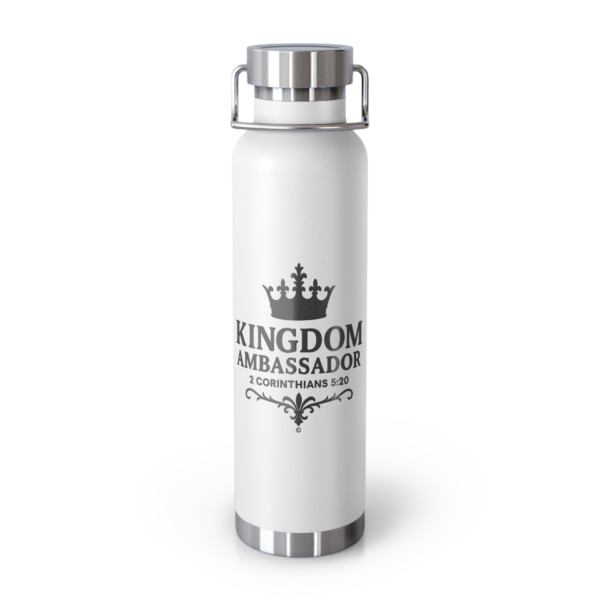 Kingdom Ambassador (Black Lettering) Insulated Water Bottle, 22oz - Motivational Gift for Believers, Holiday, Travel, Fitness, Eco-Friendly - Cross Apparel USA