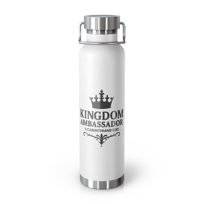 Kingdom Ambassador (Black Lettering) Insulated Water Bottle, 22oz - Motivational Gift for Believers, Holiday, Travel, Fitness, Eco-Friendly - Cross Apparel USA