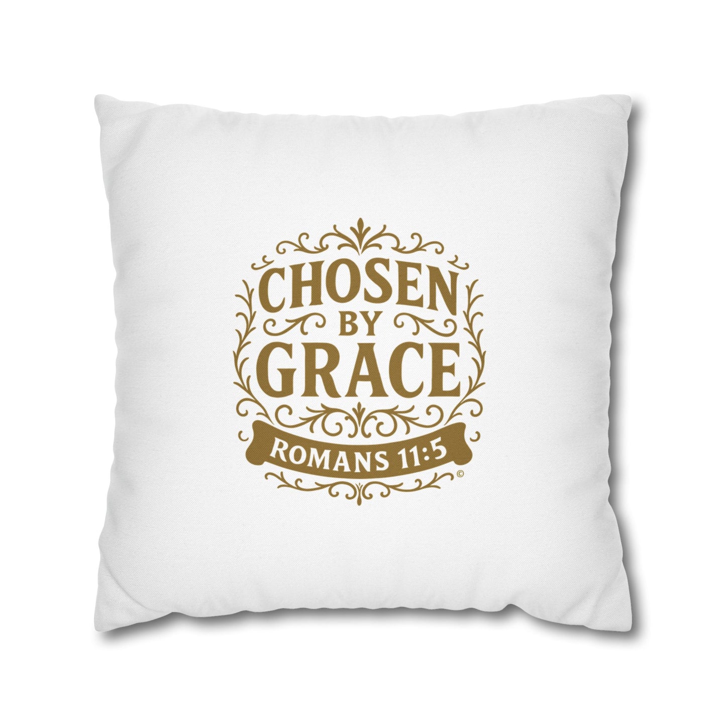Chosen by Grace (Gold Lettering) Square Pillow Cover | Inspirational Home Decor | Gifts for Faith (Pillow not included)