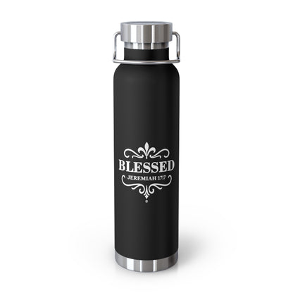 Blessed (Gold Lettering) Insulated Water Bottle, Motivational Gift, Faith-Based Drinkware, Inspirational Travel Mug, Biblical Verse Bottle - Cross Apparel USA