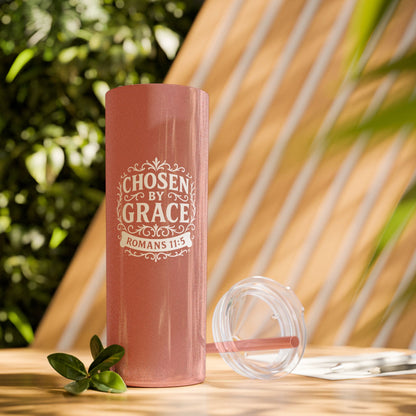 Chosen by Grace (White Lettering) 20oz Skinny Tumbler, Inspirational Travel Mug, Unique Gift for Faith Lovers, Bible Verse Drinkware, Motivational Water Bottle