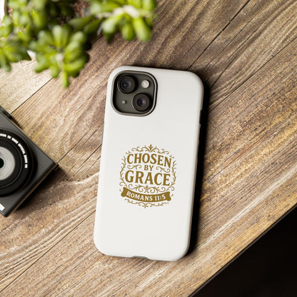 Chosen by Grace (Gold Lettering), Rugged Phone Case, Inspirational Mobile Cover, Gift for Faith Lovers, Faith-Based Protector - Cross Apparel USA