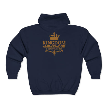 Kingdom Ambassador (Gold Lettering) Zip-Up Hoodie - Cozy Unisex Sweatshirt for Inspirational Style