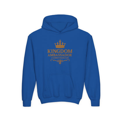 Kingdom Ambassador (Gold Lettering) Youth Hooded Sweatshirt, Inspirational Youth Pullover Sweatshirt, Faith-Based Gift, Biblical Apparel