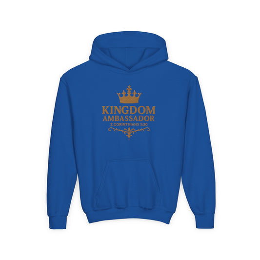 Kingdom Ambassador (Gold Lettering) Youth Hooded Sweatshirt, Inspirational Youth Pullover Sweatshirt, Faith-Based Gift, Biblical Apparel